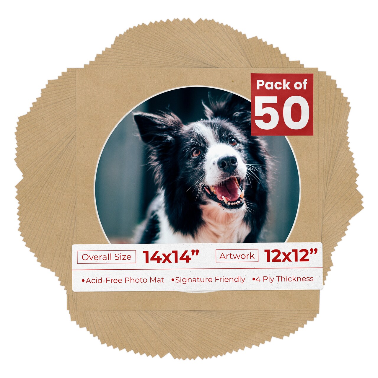 Beige Suede Mat Board for 14x14 Frames - Circle Opening for 12x12 Photos